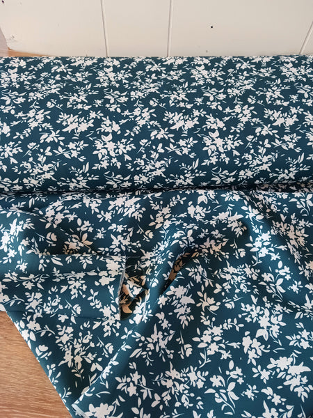 Teal Silouhette Sprigs| Smooth Polyester| By the Half Yard