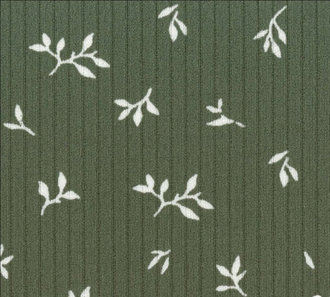 Apple Green Small Leafy Print|Classic Rib Knit |By the Half Yard