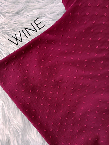 Wine Crinkle Polyester Small Swiss Dots | Textured Solids|By the Half Yard