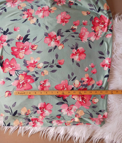 Large Floral on Seafoam|Double Brushed Poly|By the Half Yard