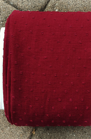 Deep Red Linen Look |Polyester Clipped Dot | Textured Solids|By the Half Yard