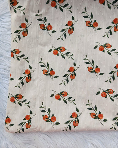 Peaches on Textured Stripe Cotton| By the Half Yard