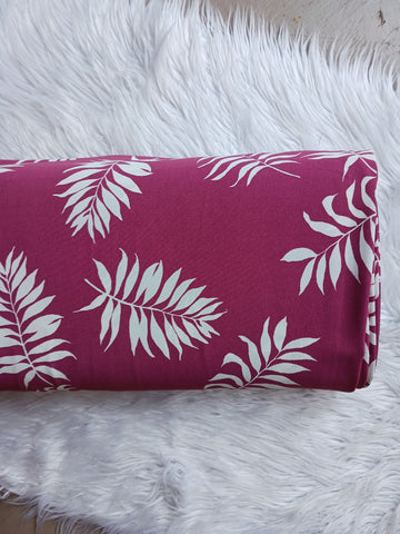 Magenta Palm Leaves |Polyester Air Flow| By the Half Yard