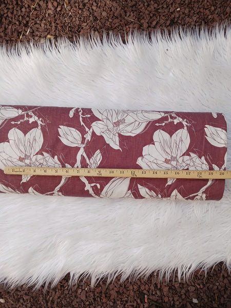 Dusty Burgundy Large Floral| Poly Cotton Crinkle | By the Half Yard