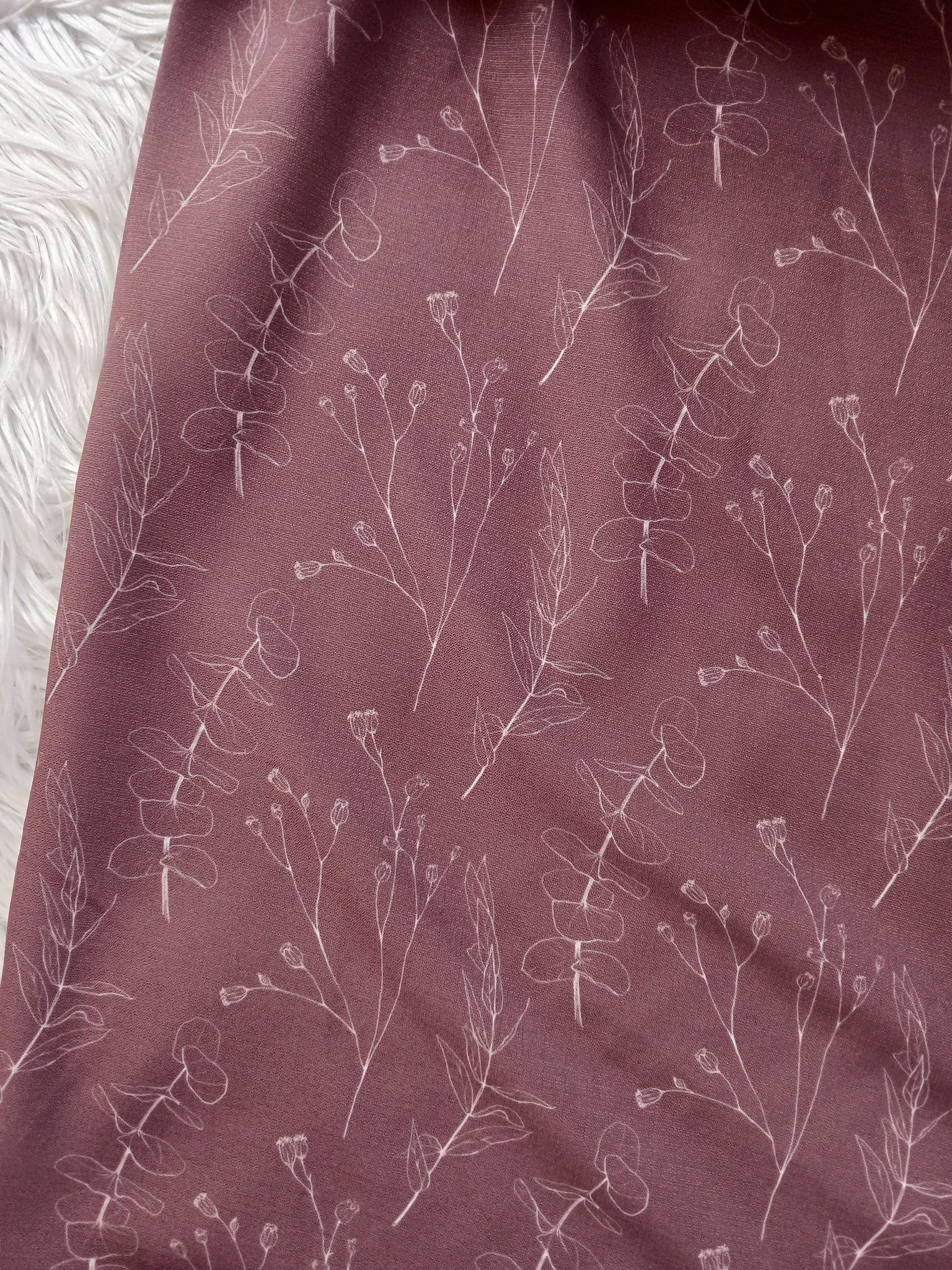 Dusty Burgundy Outline Floral|Polyester Slub Linen Look| By the Half Yard