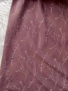 Dusty Burgundy Outline Floral|Polyester Slub Linen Look| By the Half Yard