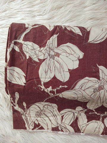 Dusty Burgundy Large Floral| Poly Cotton Crinkle | By the Half Yard