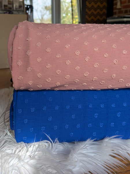 Royal Blue Polyester Circle with Line Swiss Dots | Textured Solids|By the Half Yard
