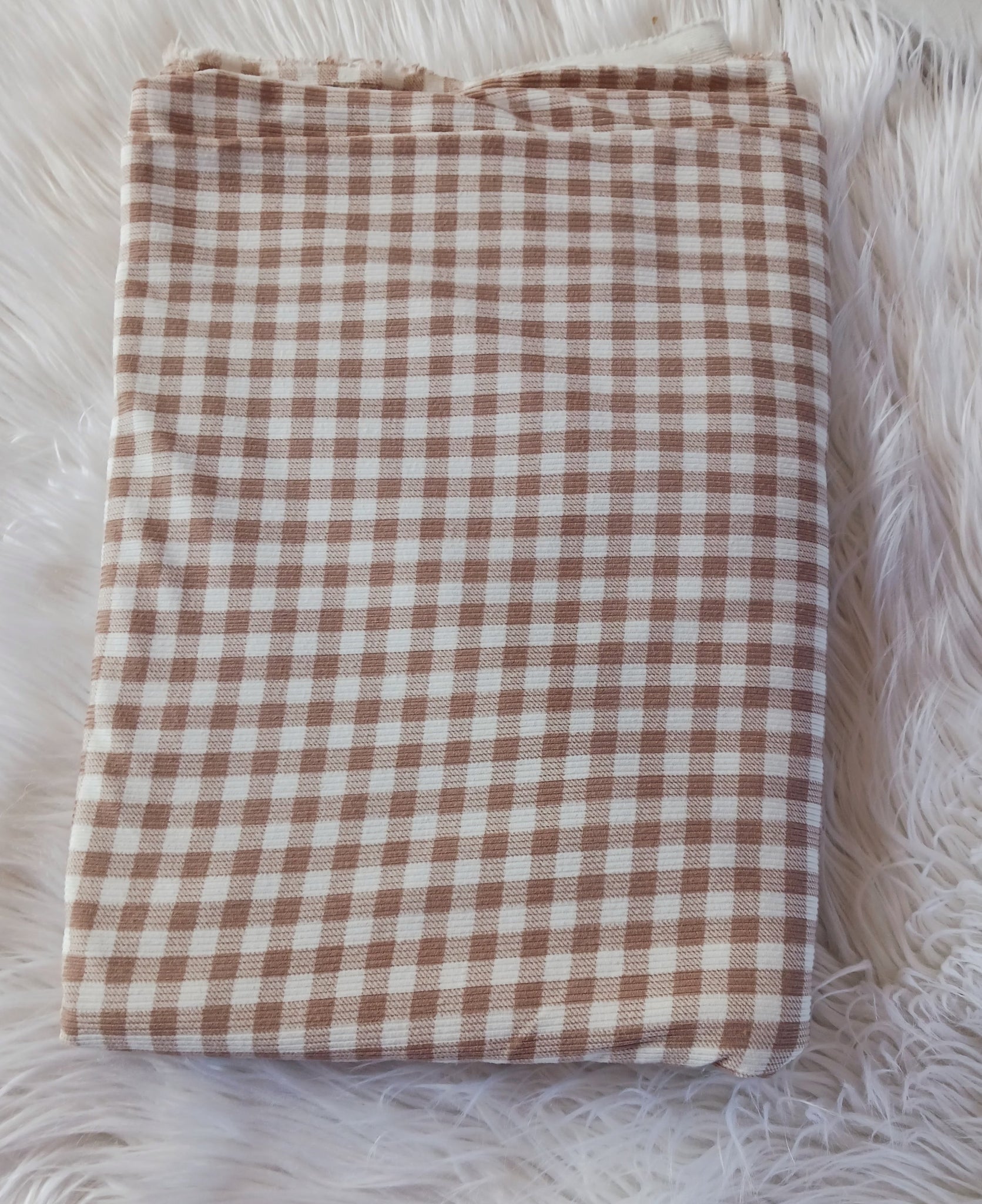 Taupe Gingham Small Plaid | Yummy Rib Knit|By the Half Yard