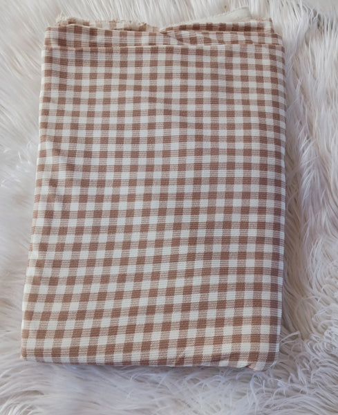 Taupe Gingham Small Plaid | Yummy Rib Knit|By the Half Yard