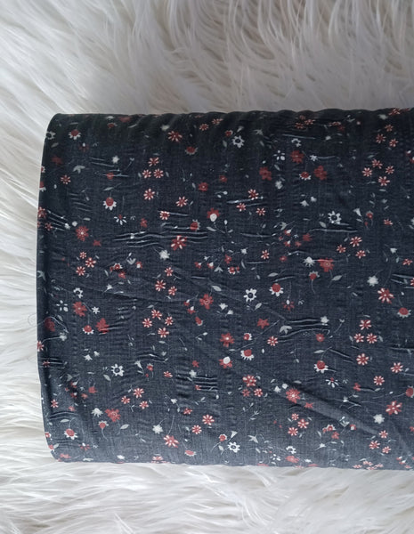 Rust Mini Print on Charcoal Black| Poly Cotton Crinkle | By the Half Yard