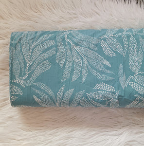Leafy Print on Dusty Blue|Poly Cotton Crinkle | By the Half Yard