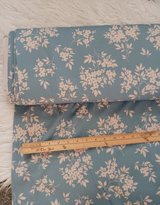 Blue Sprigs Floral| Pine Skin Crinkled Polyester| By the Half Yard