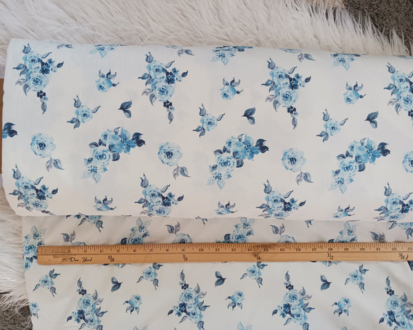 Small Blue Floral| Pine Skin Crinkled Polyester| By the Half Yard
