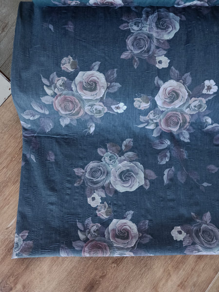 Watercolor Roses|Poly Cotton Crinkle | By the Half Yard