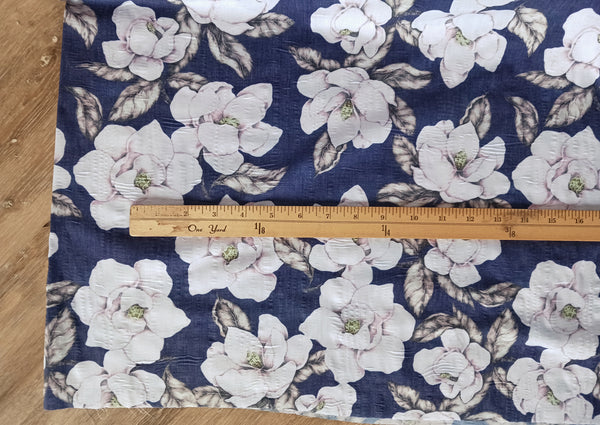Floral on Purple| Poly Cotton Crinkle | By the Half Yard