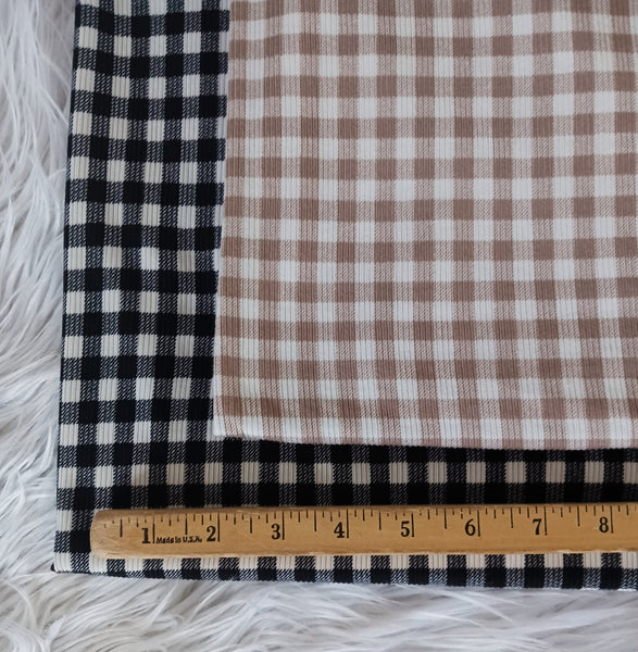 Taupe Gingham Small Plaid | Yummy Rib Knit|By the Half Yard