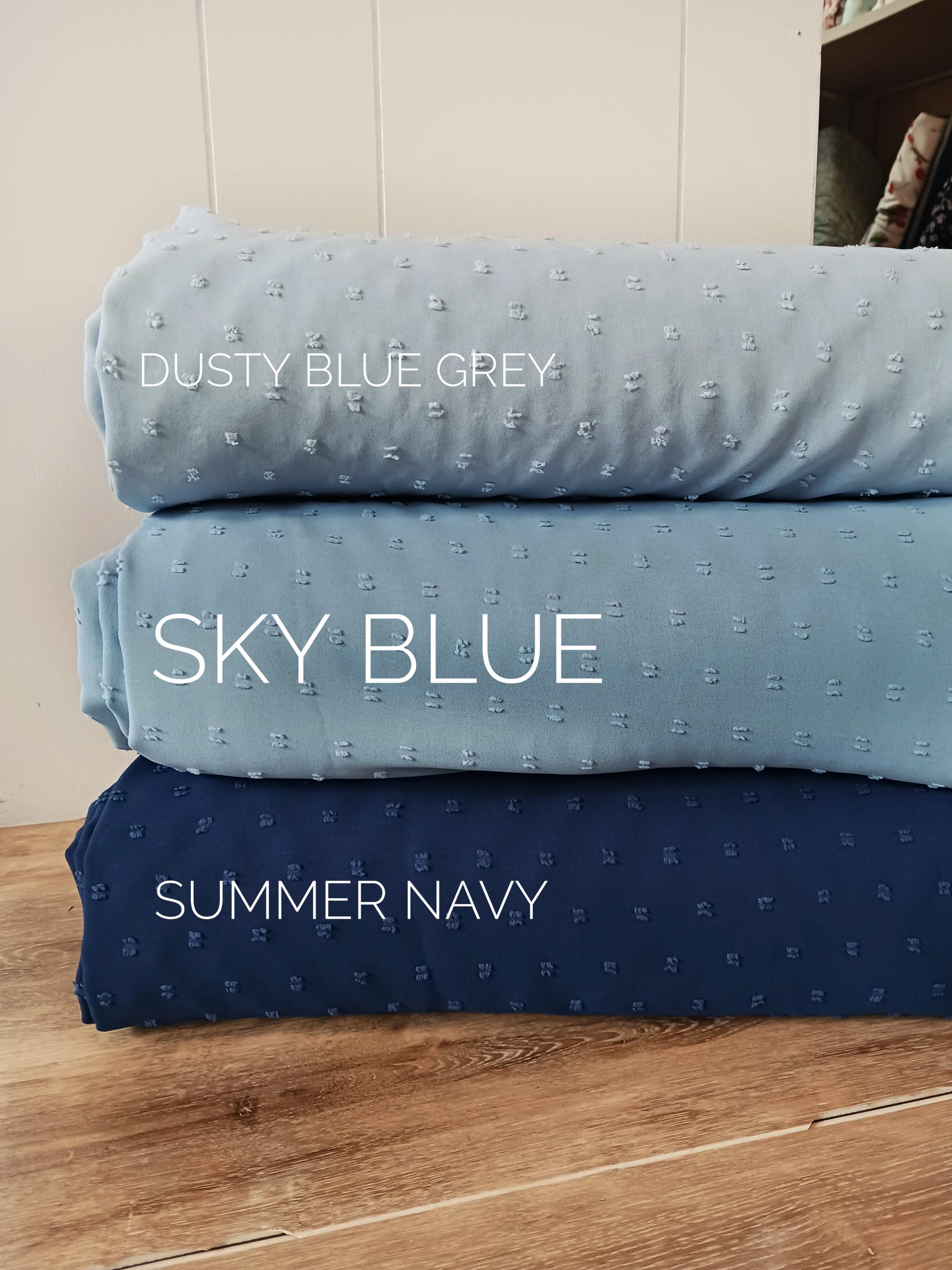Shades of Blue | Polyester Swiss Small Dots | Textured Solids|By the Half Yard