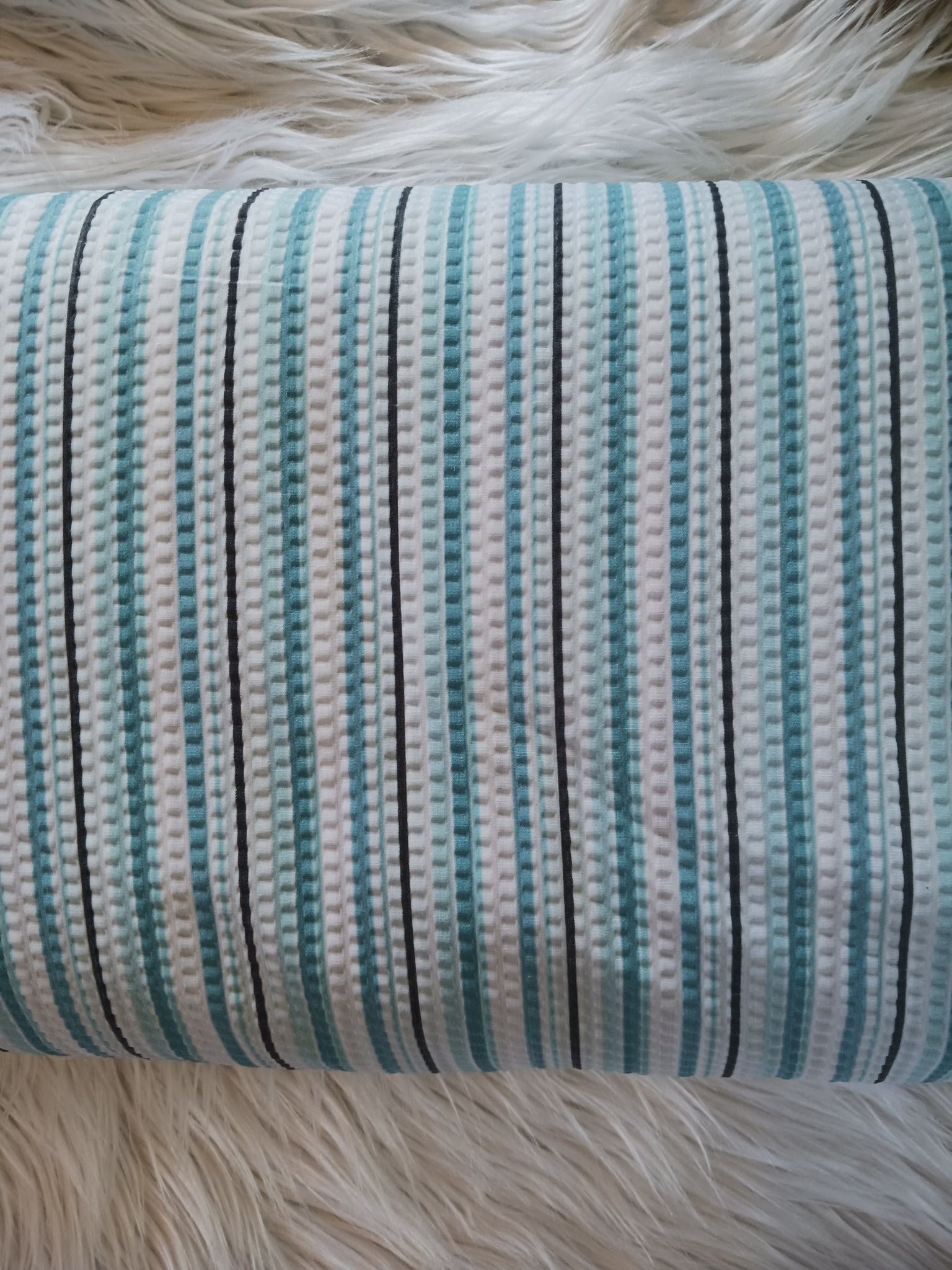 Aqua Multi Stripe| Seersucker PolyCotton | By the Half Yard
