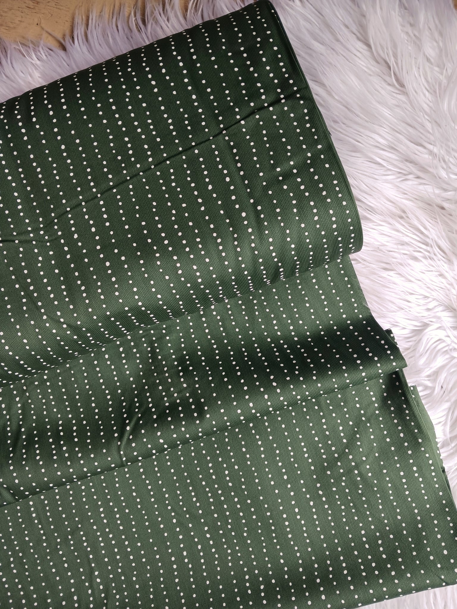 Olive Green Dotsl Poly Cotton Dobby Pique| By the Half Yard