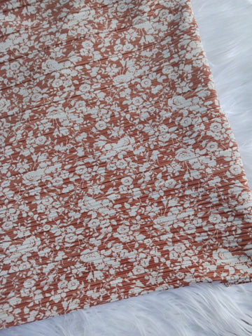Caramel Mini Floral  | Pleated Polyester Knit | By the Half Yard