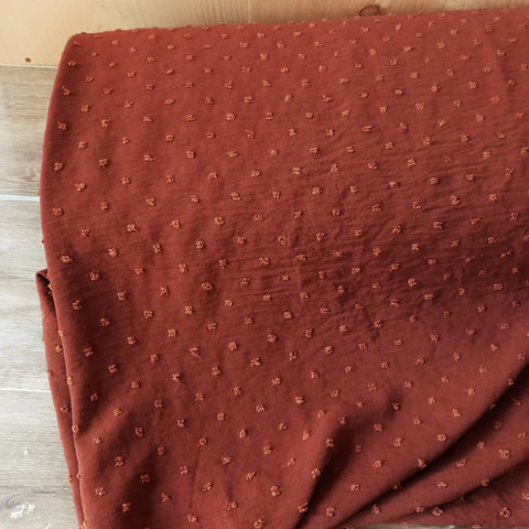 Rust Crinkle Polyester Small Swiss Dots | Textured Solids|By the Half Yard