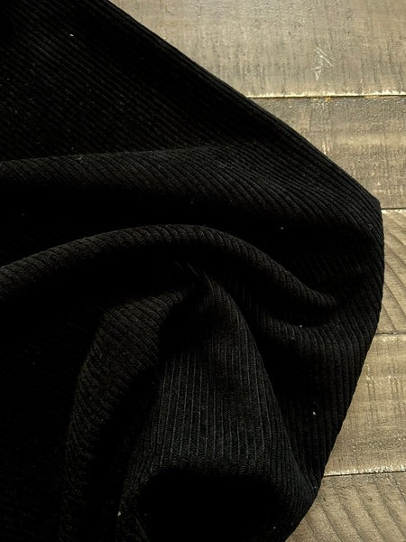 Black Stretch Corduroy| Small whale | By the Half Yard