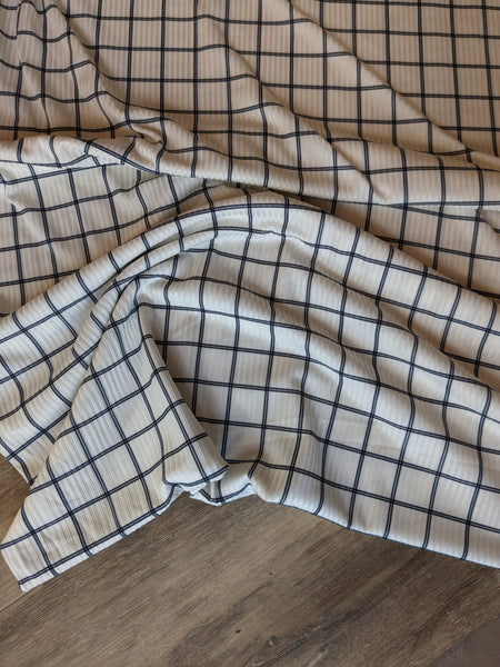 Custom Design| Black Windowpane| Unbrushed Rib Knit|By the Half Yard