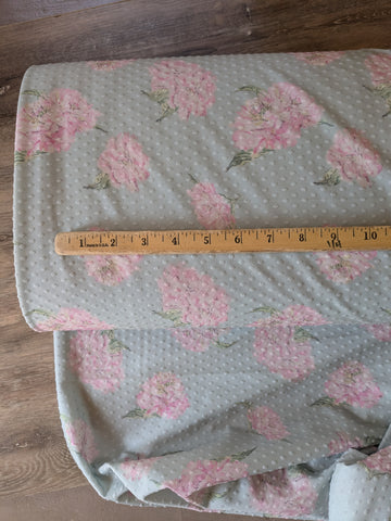 Pink Peony Floral on Seafoam Swiss Dot Knit |By the Half Yard