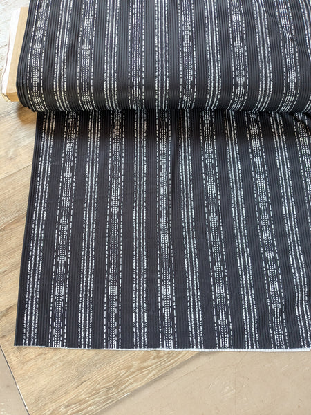 Custom Design|Black Vintage Stripes| Unbrushed Rib Knit|By the Half Yard