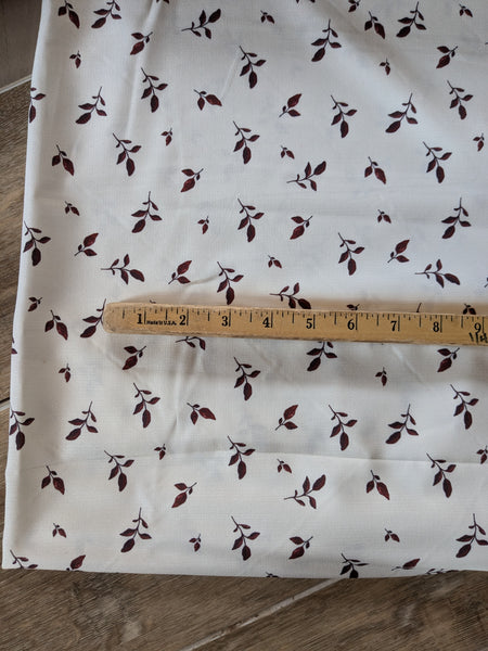 Custom Design | Burgundy Leaves on Cream|Polyester Slub Linen Look| By the Half Yard