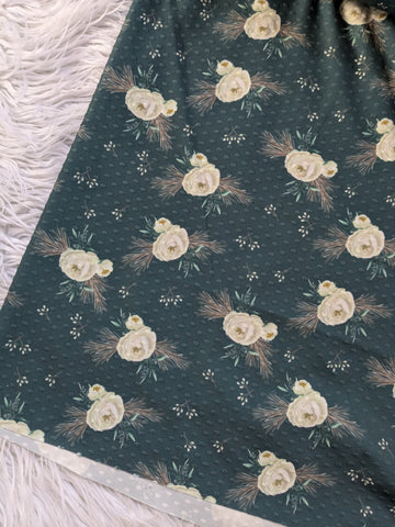 Exclusive Design |Vintage Teal w/ Ivory Floral Swiss Dot Knit |By the Half Yard