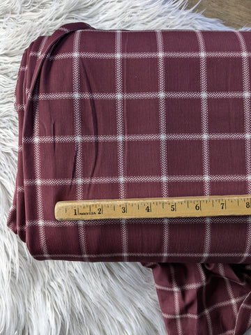 Wine Plaid | Unbrushed Mini Rib Knit|By the Half Yard