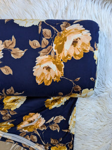 Large Gold Floral on Navy | Double Brushed Poly | By the Half Yard