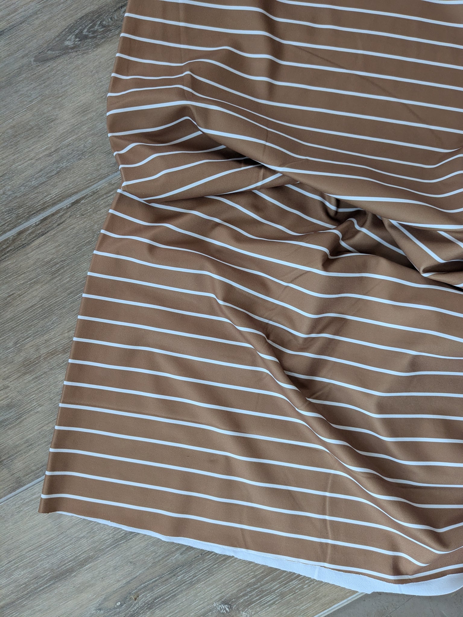 Camel Pinstripes • Eureka Jersey Knit|By the Half Yard