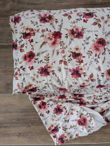 Pink & Burgundy Small Floral |Unbrushed Rib Knit|By the Half Yard