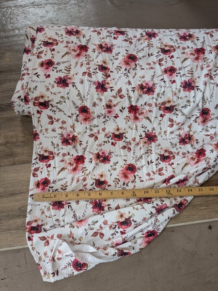 Pink & Burgundy Small Floral |Unbrushed Rib Knit|By the Half Yard