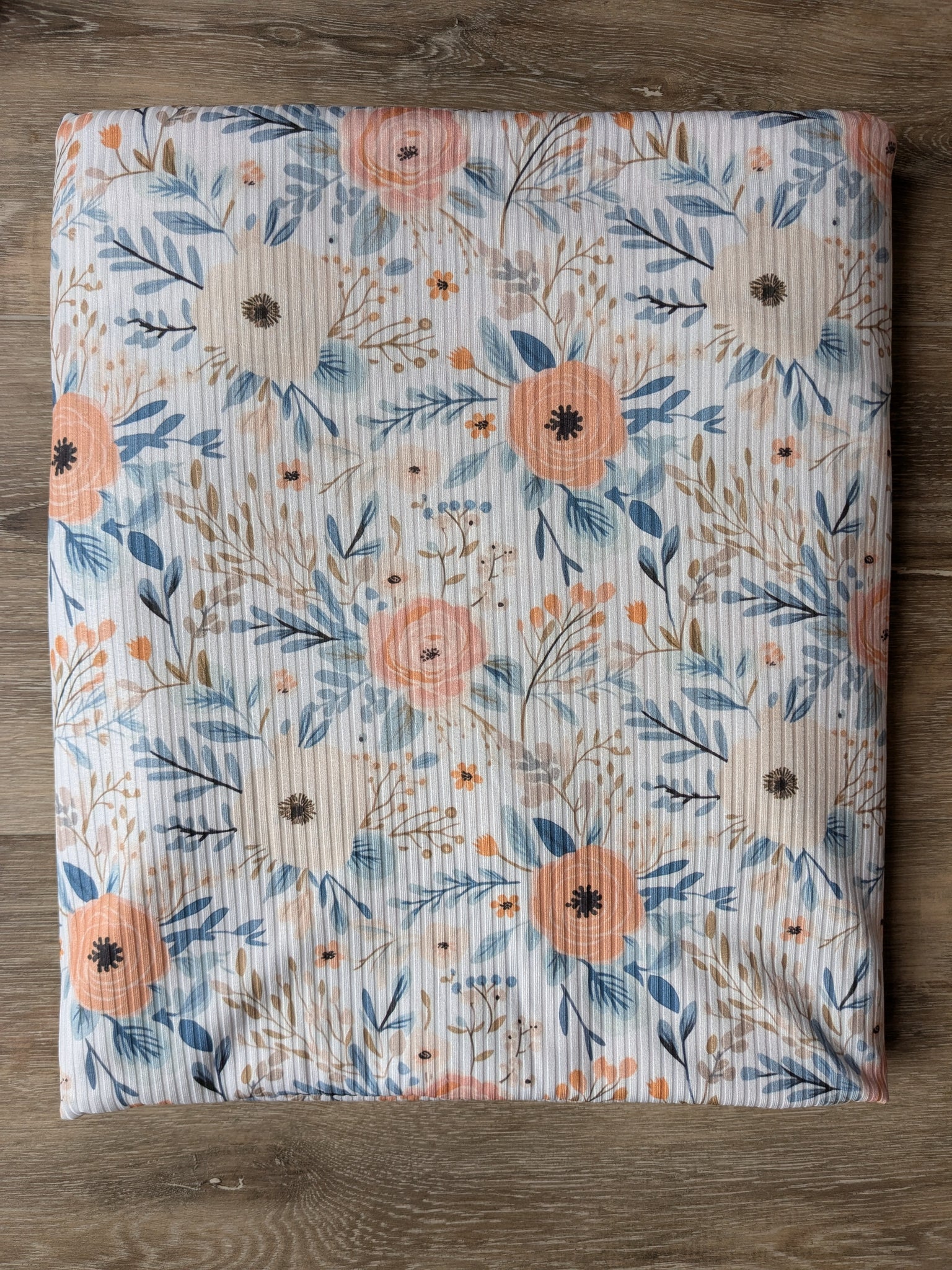 Peach Watercolor Floral|Unbrushed Rib Knit|By the Half Yard