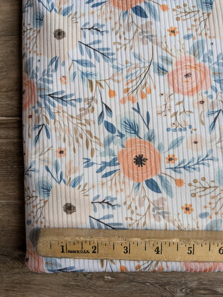 Peach Watercolor Floral|Unbrushed Rib Knit|By the Half Yard