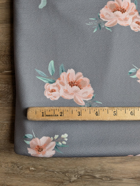 Exclusive Design|Peach Floral on Grey Lightweight Liverpool Knit | By the Half Yard