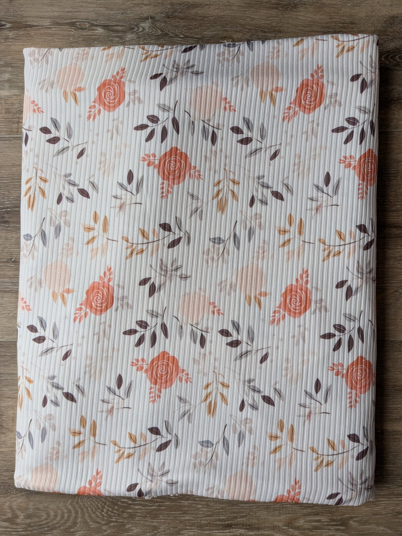 Boho Peach Floral|Unbrushed Rib Knit|By the Half Yard