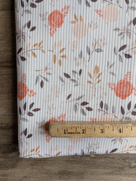 Boho Peach Floral|Unbrushed Rib Knit|By the Half Yard