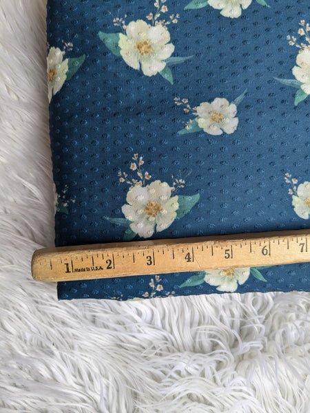 Exclusive Design| Teal Blue Floral Swiss Dot Knit |By the Half Yard