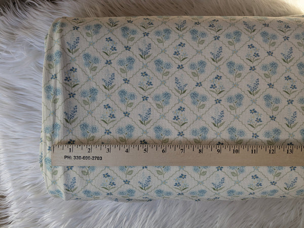 Floral Trellis in Blue| Pebblestone Knit|By the Half Yard