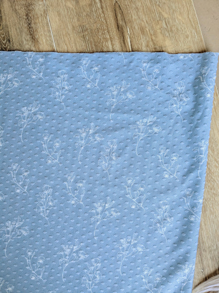 Exclusive Design | Dusty Blue Stencil Bouquet | Swiss Dot Knit |By the Half Yard