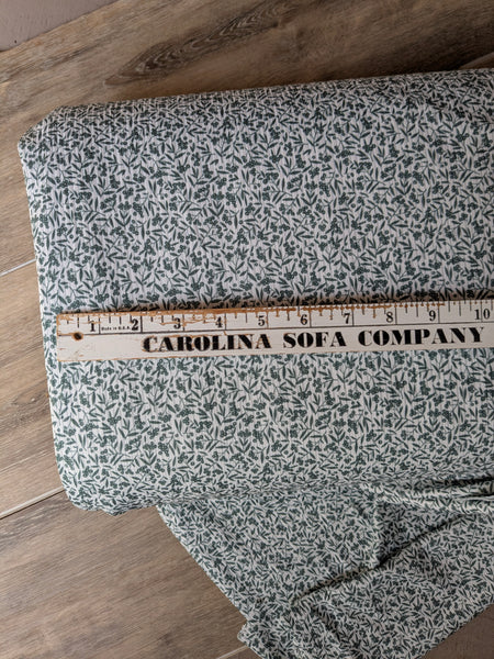 Custom Design|Petite Print Olive Sprigs on Ivory | Unbrushed Rib Knit|By the Half Yard