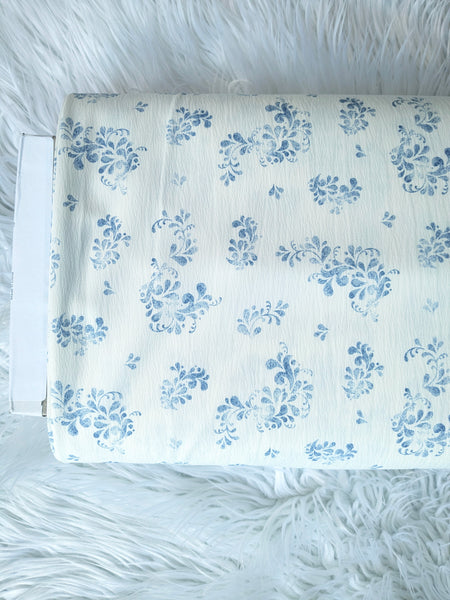 Blue Damask  |Crinkle Cremé Polyester|By the Half Yard