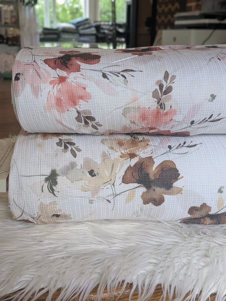 Watercolor Bouquet| Pointelle Rib Knit|By the Half Yard