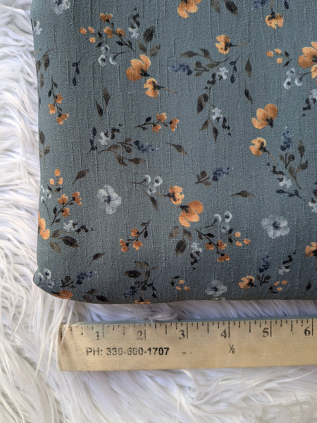 Blue with Rust Floral|Fine Line Polyester|By the Half Yard