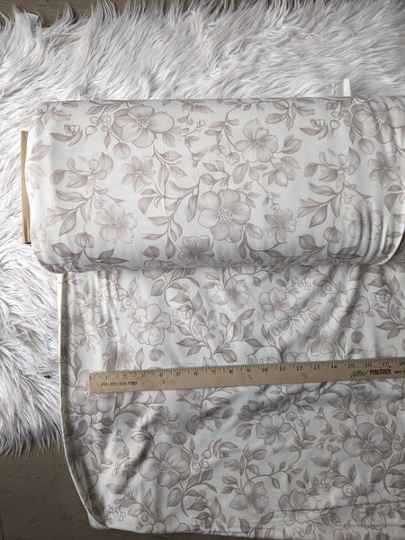 Soft Brown Magnolia Floral| Double Brushed Poly|By the Half Yard